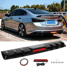 Glossing Black Rear Bumper Diffuser Lip w/LED Brake Lights For Chevy Malibu