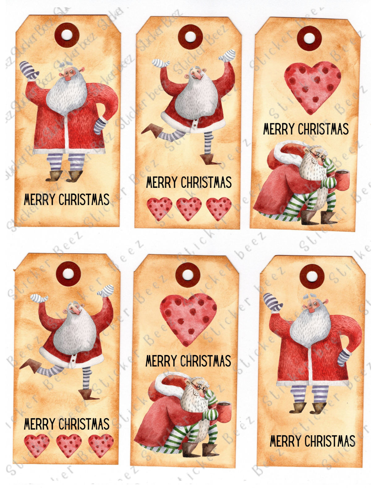 Silly Santa Tags Collage Sheet Supplies Scrapbooks Junk Journal Card Making
