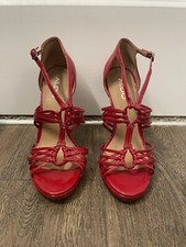 Aldo Red Strappy Patent Leather Heels, Size 7.5