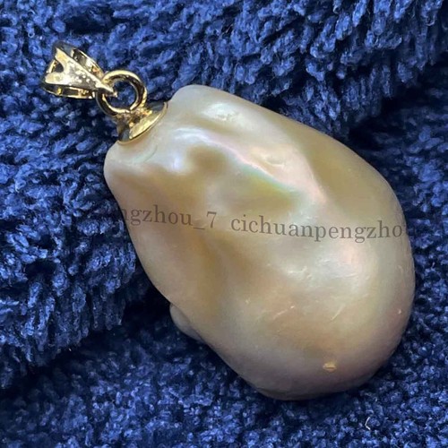 Huge 15-25mm Genuine Natural Pink South Sea Keshi Baroque Pearl Pendant 14k Gold - Picture 2 of 7