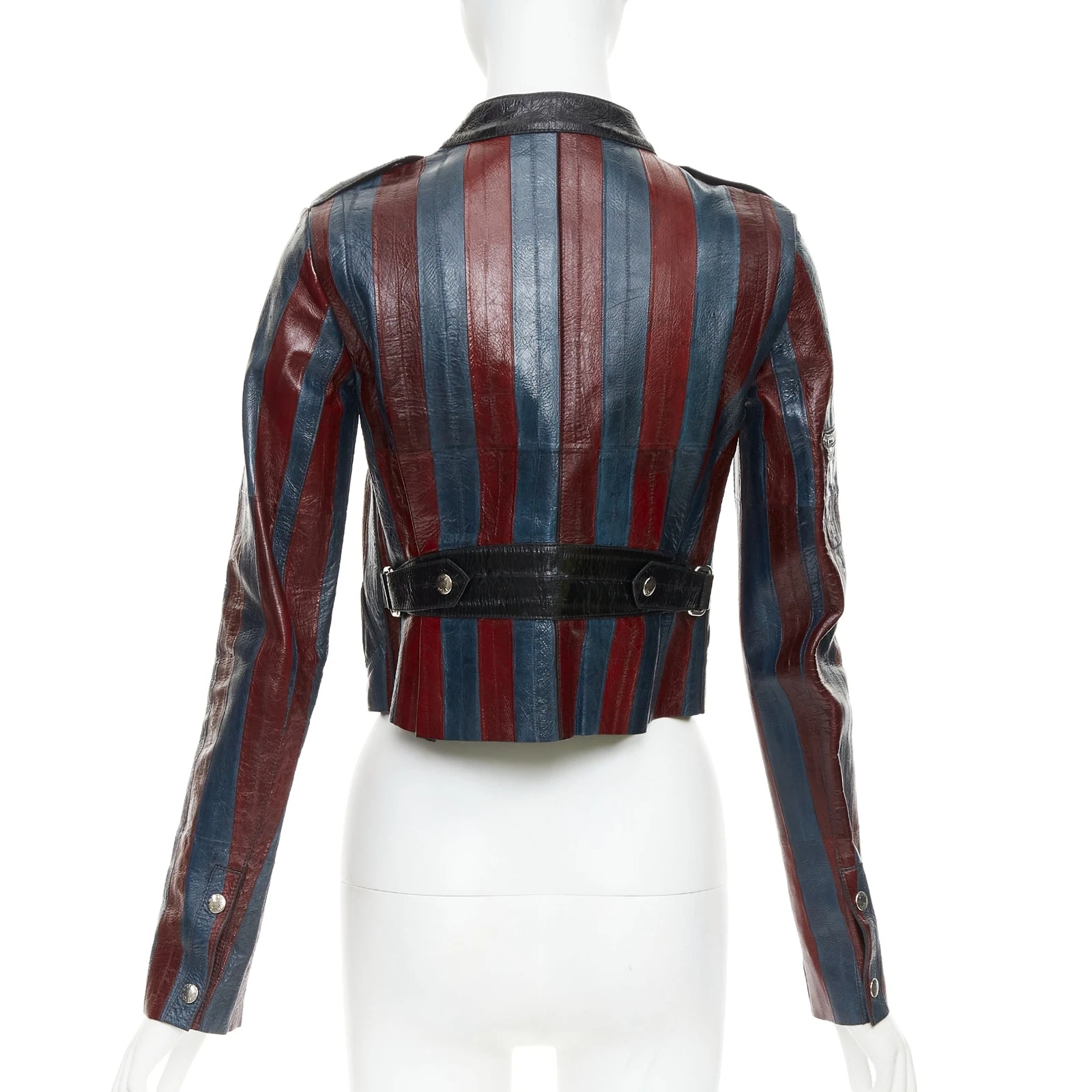 LOUIS VUITTON（LV） Giacca moto Louis Vuitton 2015 Runway blu navy bordeaux pelle anguilla FR36 S