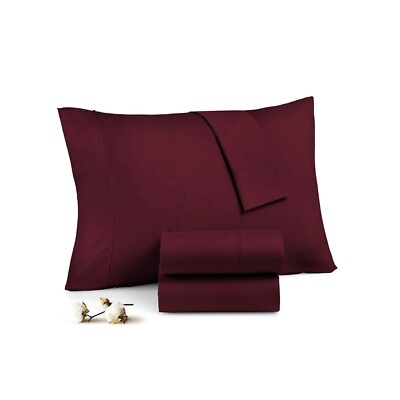 4 PCs Pillow Case Set 800 TC Egyptian Cotton Wine Solid Queen Size