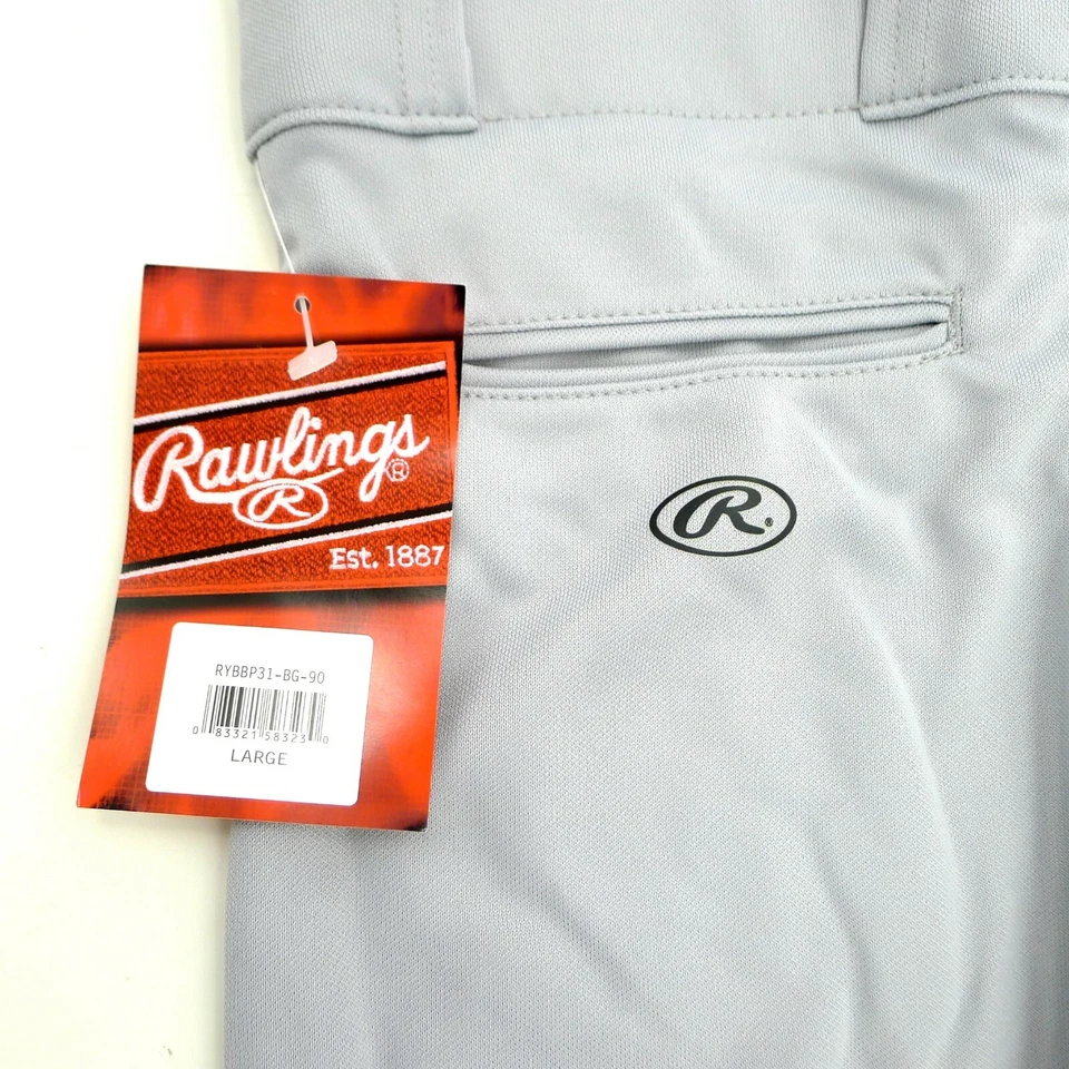 Pantalones de béisbol Rawlings Youth Deluxe lazos para cinturón bolsillo trasero pantalones elásticos grises Foto 3 de 4
