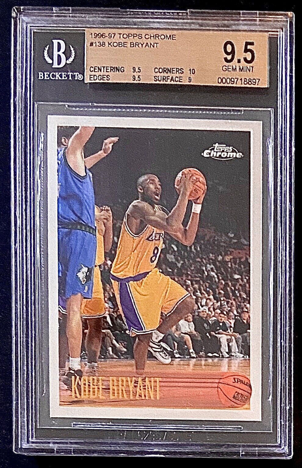 1996-97 KOBE BRYANT Topps Chrome Rookie RC Card #138 BGS 9.5 w 10