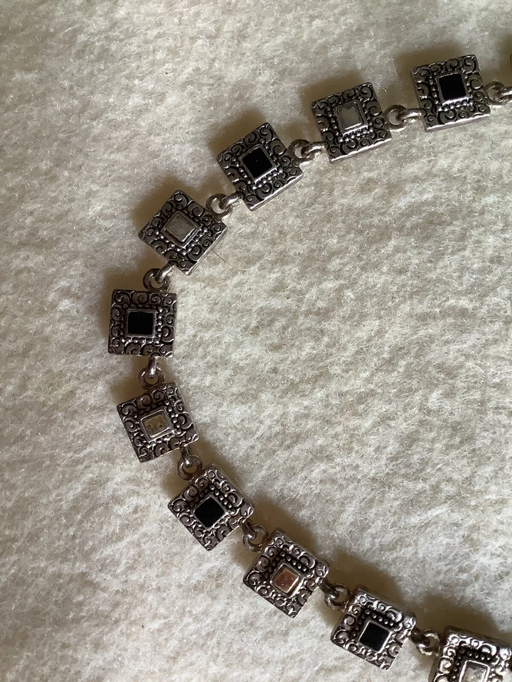 ИЗЫСКАННОЕ ВИНТАЖНОЕ СЕРЕБРЯНОЕ ОЖЕРЕЛЬЕ «NAPIER» 1950-х НЕОЧИЩЕННАЯ ЧЕРНАЯ ИНКРУСТАЦИЯ АРТ-ДЕКО - Изображение 2 из 4