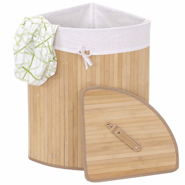 EckwäSchekorb HWC-C21, Laundry WäSchesammler, Bambus 61X48X35Cm 50L Naturfarben-image