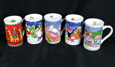 Vintage Christmas Tall Holiday Coffee Mug Set Lot of 5 Santa Frosty Reindeer