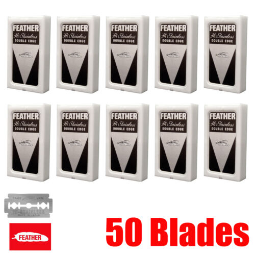 50 Feather Razor Japan Blades Red pack HI-STAINLESS Double edge Platinum coated - Afbeelding 1 van 3