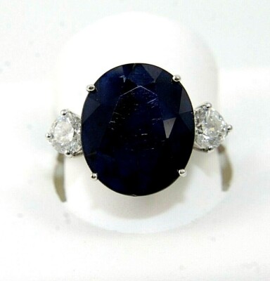 Natural Oval Blue Sapphire & Diamond Solitaire Lady's Ring 14k White Gold 7.83Ct