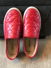 Qupid Women  s U.S. 6.5 Red Quilted Flat Slip Ons