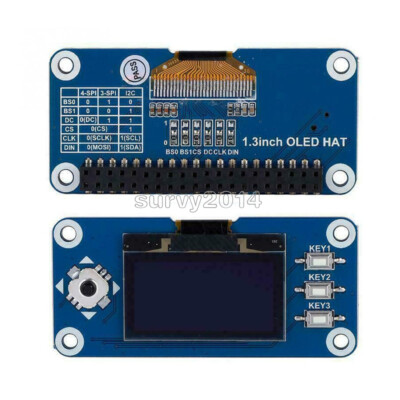 1.3'' OLED 128x64 Hat Expansion Board for Raspberry Pi 2B/3B/Zero/Zero W SPI/ I2C