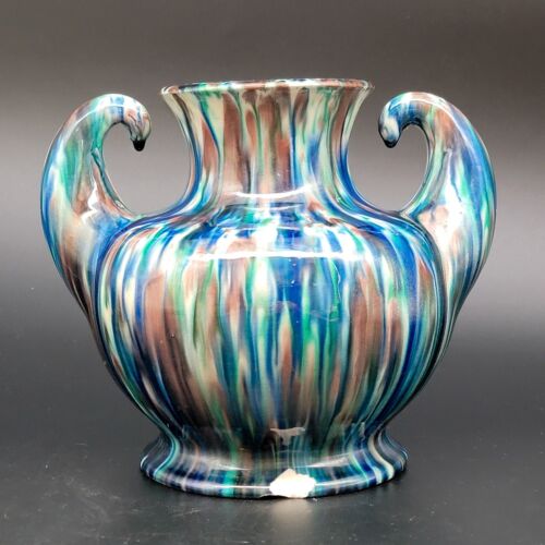Vintage Awaji Pottery Vase Art Deco Japanese White Blue Flambe Glaze Glossy READ - Picture 3 of 22