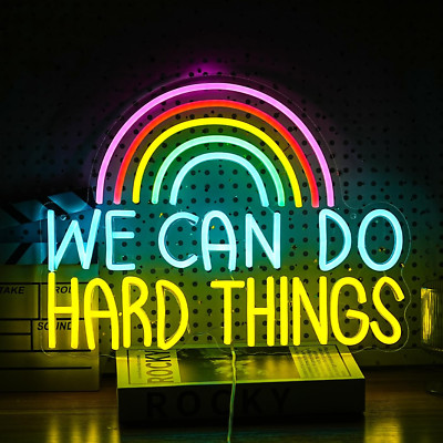 Dimmable Rainbow Neon Sign - ''We Can Do Hard Things'' USB Wall Decor