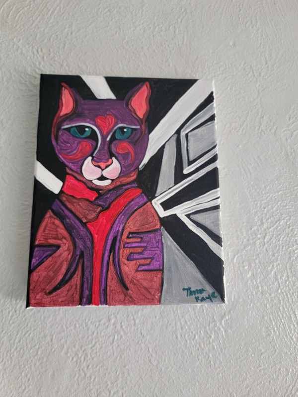 Cat Abstract Painting Kinda Purple Cat Painting Original 8x10 Canvas 