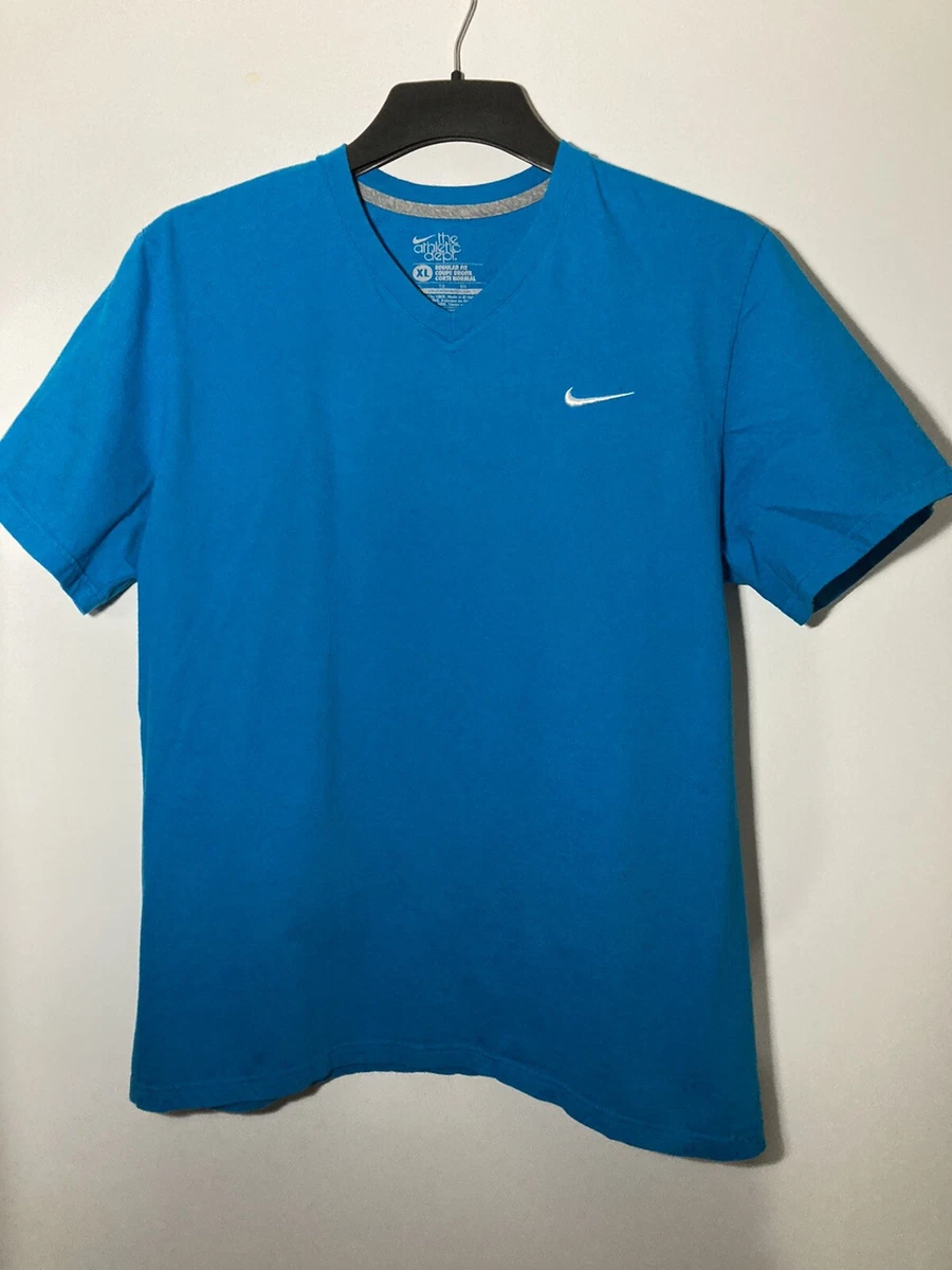 NIKE The Athletic Dept. Men s XL Aqua Blue V Neck T Shirt Swoosh Logo eBay