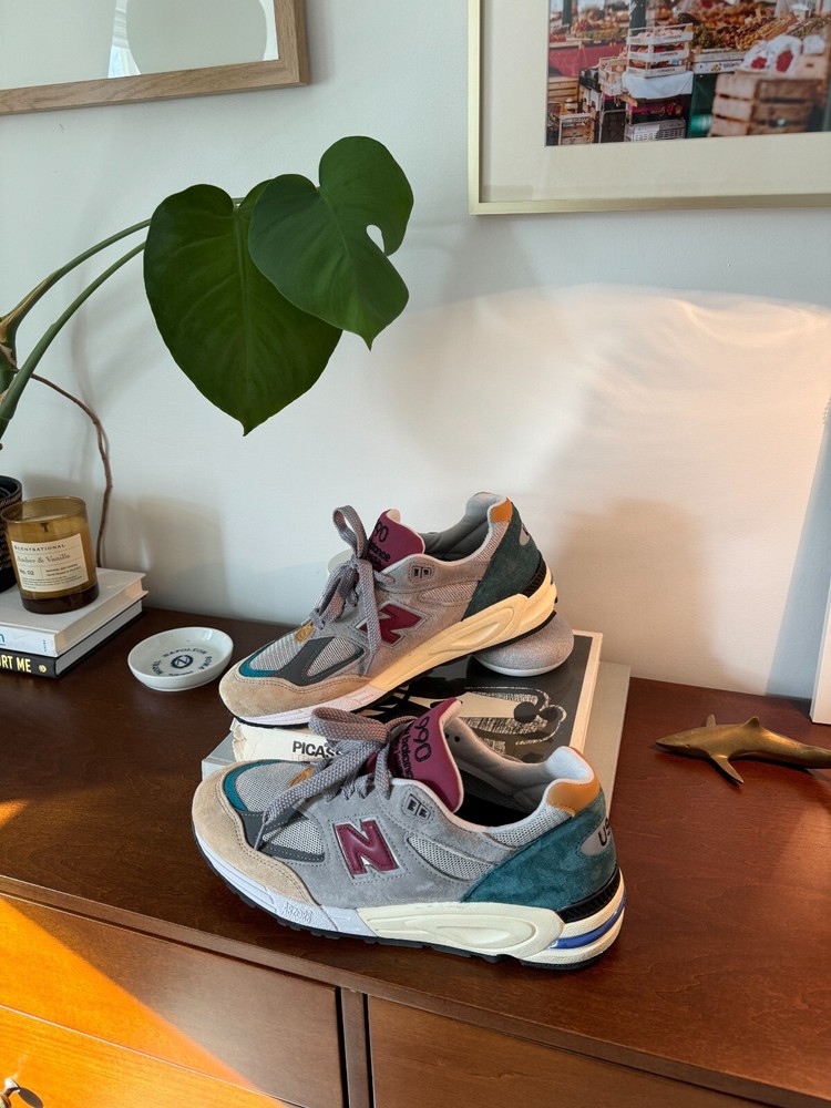 New Balance 990v2 Grey Green Maroon Multi Size 10 US Excellent Condition!