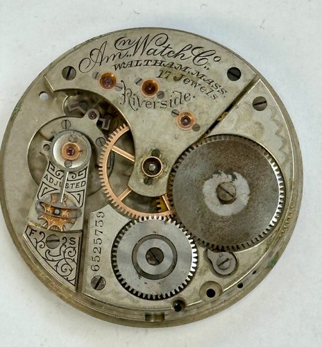 Antique Waltham 16 Size 17 Jewel Riverside Gold Train Pocket Watch Movement.