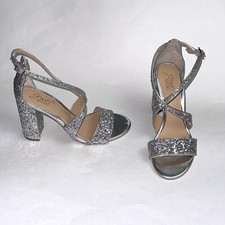 Badgley Mischka Jewel Block Heels Silver Grey Glitter Sandals Women  s Size 7
