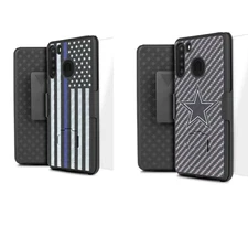 For Samsung Galaxy A21 HD Glass Hybrid Phone Case Belt Clip Holster 