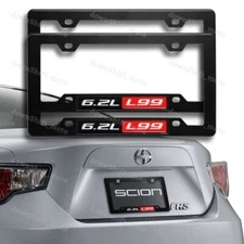 X2 Black ABS License Plate Tag Frame Cover with 6.2L L99 Car Trunk Emblem Tag