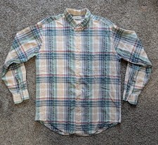 Vintage LL Bean Plaid Button Up Longsleeves Shirt Seersucker Large Tall