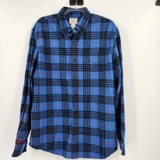 LL Bean Slightly Fitted Flannel Shirt Mens Size Large Reg Blue Plaid Button Up