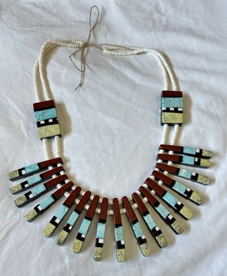 Kewa Reversible Turquoise Santo Domingo Tab Necklace By Delbert Crespin