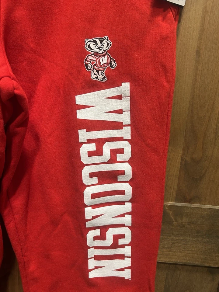 Nuevo con etiquetas Pantalones deportivos Wisconsin Badgers rojo logotipo gimnasio joggers pierna ancha cintura elástica XL Foto 2 de 4
