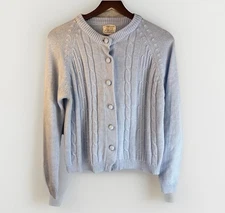 WT Grants Vintage Cardigan Baby Blue S/M Hand Loomed Cottage Grandma Secretary