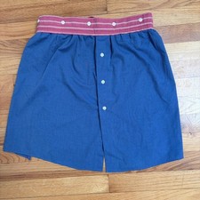 Tie Waist Apron Upcycled Shirt  buttons blue with red stripe accent button front