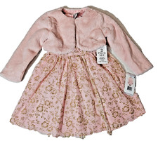 Dress  Faux Fur Coat 2 Piece Pink Long Sleeve Girl's XS 4-5 By Rare Editions