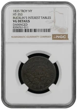1835 HT-353 Troy, NY Bucklin's Interest Tables Hard Times Merchant Token VF