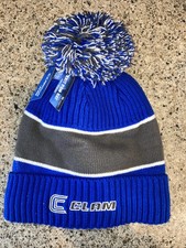 Clam Ice Armor Adult Knit Pom Winter Beanie Blue Fleece Lined One Size BNIP