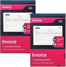 XKDOUS 2 Pack Invoice Book, 2-Part Carbonless, 5-9/16" x 8-7/16" Invoice... 