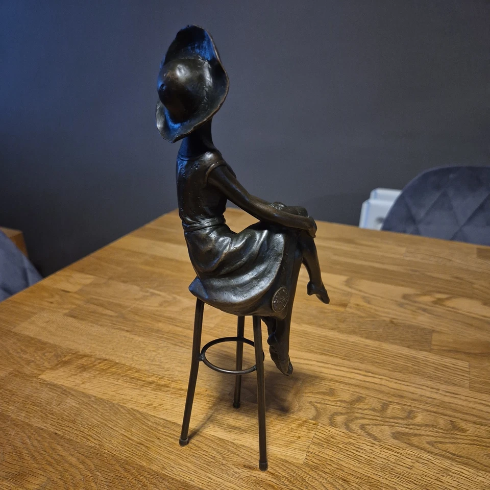 ART DECO BRONZE FIGUR EINER DAME SASS AUF EINEM HOCKER SIGNIERT D H CHIPARUS. J B DEPOSEE - Bild 4 von 4