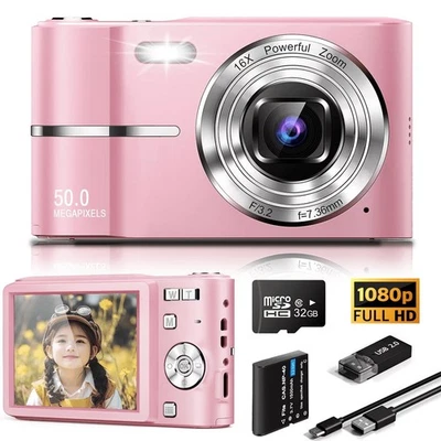 MARKENLOS Kinder Digitalkamera HD 1080P 50MP Fotokamera Kompakt 16X Digitalzoom 32GB Gift