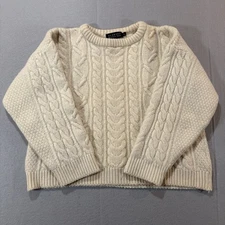 Blarney Woolen Mills Women’s Wool Ivory Cable Knit Sweater Sz L Boxy Heavy