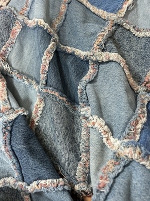Handmade Denim Blue Tones Jean Patchwork Quilt Blanket Reversible Southwest Wow