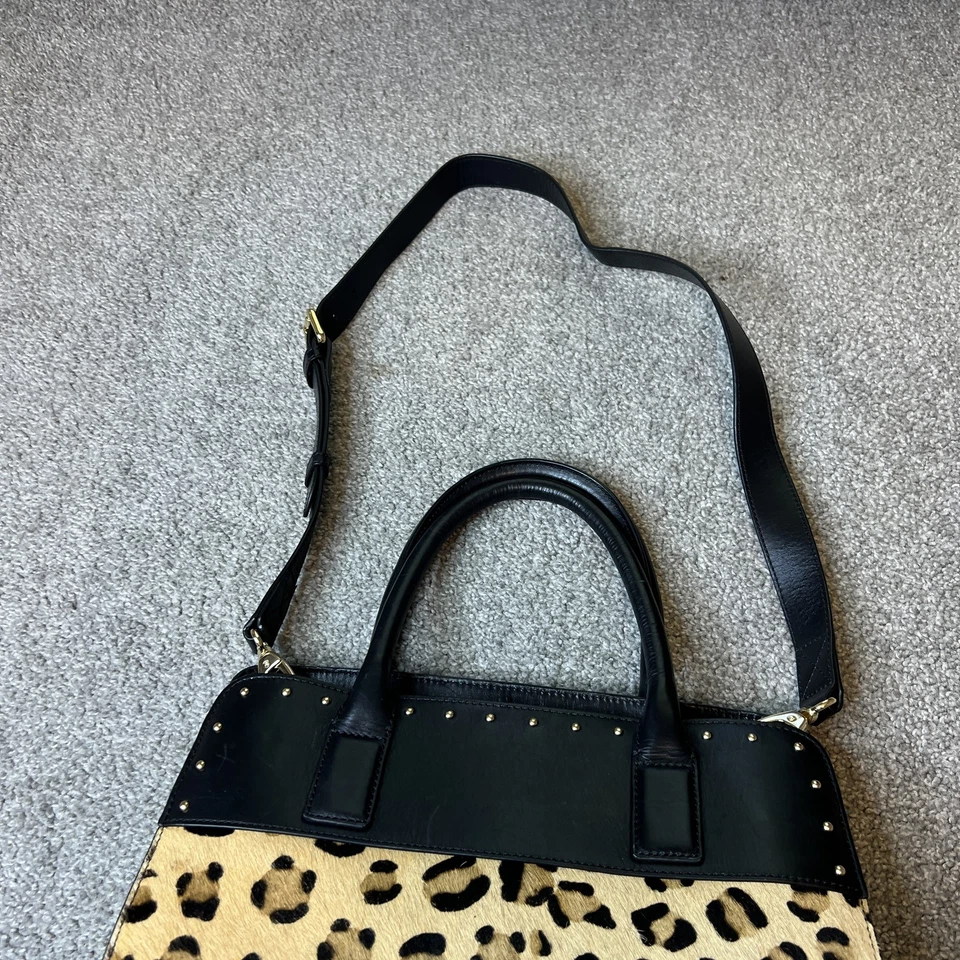 Chicos Satchel Bag Womens Leopard Print Faux Leather Studded Purse Animal Print - Image 4 of 4
