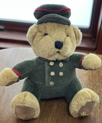 Vintage Harrods Knightsbridge Brown Teddy Bear Doorman Plush UK Green Concierge