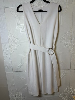 MASSIMO DUTTI Womens Sleeveless Sheath Dress Vanilla Size 8 Belted Chic Luxury