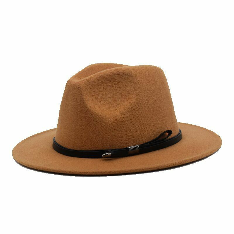 Vegan Fedora Hat Black Brown Band Winter Warm Felt New Belt Buckle-image