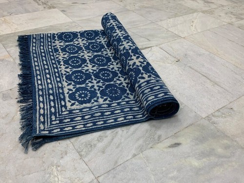 9x9 Ft Square Rug Handmade Indian Indigo Cotton Rug Boho Kilim Navajo Garden Rug - Picture 7 of 7