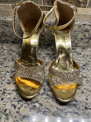 SHEIN Gold Glitter Open Toe Ankle Strap High Heel Sandals Sz (EU39)  Women’s