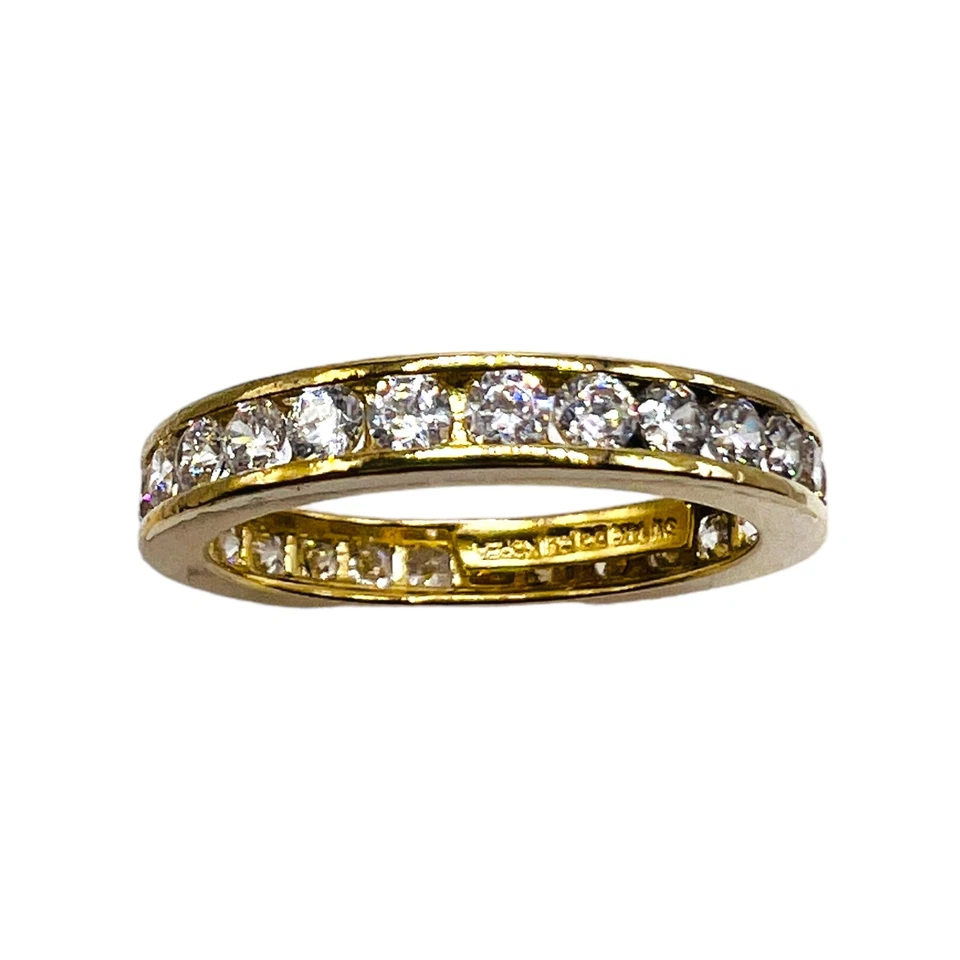 14k Yellow Gold White Stone Round Cut Full Eternity Wedding Band Ring Size 6 - Image 4 of 4