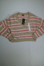 Womens Wild Fable Tan Pink Stripe V Neck Sweater NEW NWT