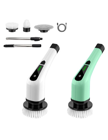 Brosse électrique rotative sans fil CleanSpire 3 en 1 avec ses trois têtes de nettoyage blanches