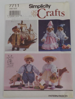 SIMPLICITY CRAFTS PATTERN #7711 13'' HISTORICAL BEAR & CLOTHES BOY GIRLUNCUT 1991