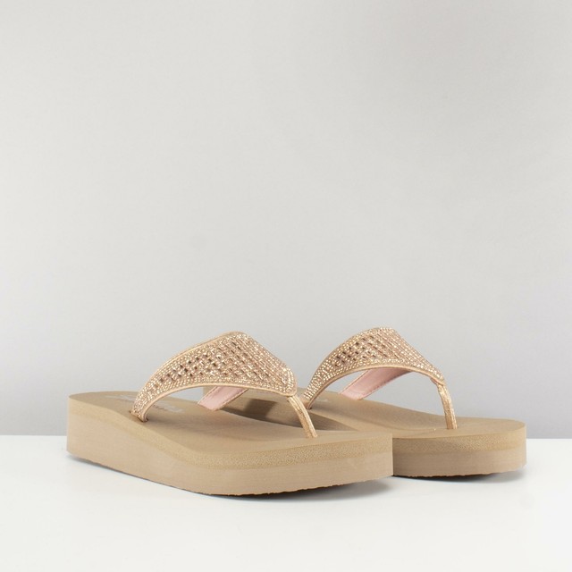 skechers rose gold flip flops