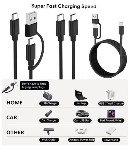3-Pack 3FT USB-A+USB-C to USB Type-C Fast Charge Cord Charging Cable For Samsung - Picture 7 of 26